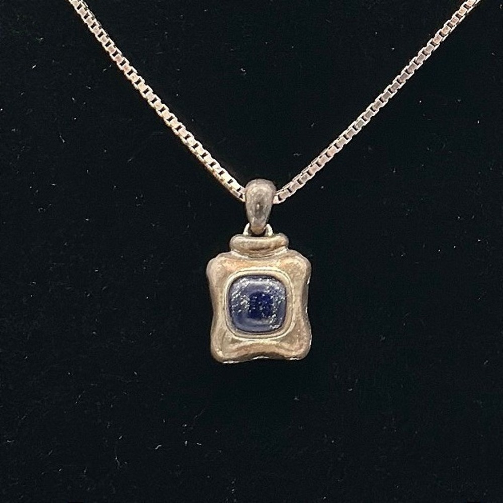 Vintage Womens Necklace 925 Sterling Silver Blue Lapis Lazuli Pendant Artisan